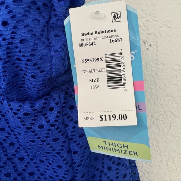 Swim Solutions 18W Swimdress Swimsuit Blue Tommy Control Beach One Piece Crochet - Picture 3 of 6